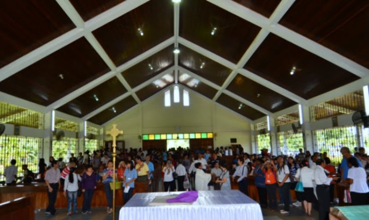 St Mark, part of the congregation, soon after the Sunday Liturgy in the Absence of a Priest. It was packed with fullly seated outside seats