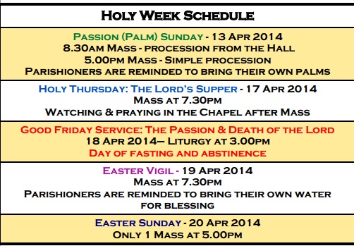 Holy Week schedule
