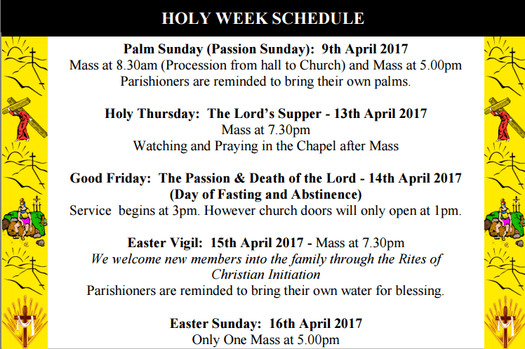 Holy Week Schedule 2017